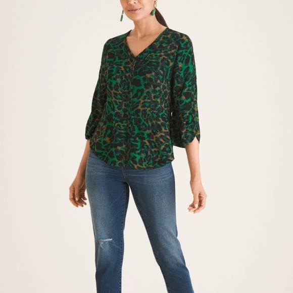 Chico's Animal Print V-Neck Top - Picture 2 of 5